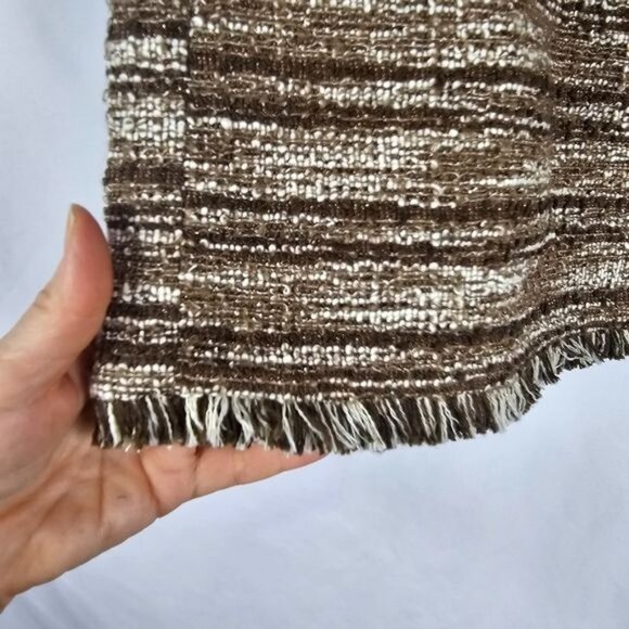 Badgley Mischka Frayed Hem Boucle Mini Skirt Sz M Brown Metallic Stretch Waist - Picture 4 of 11